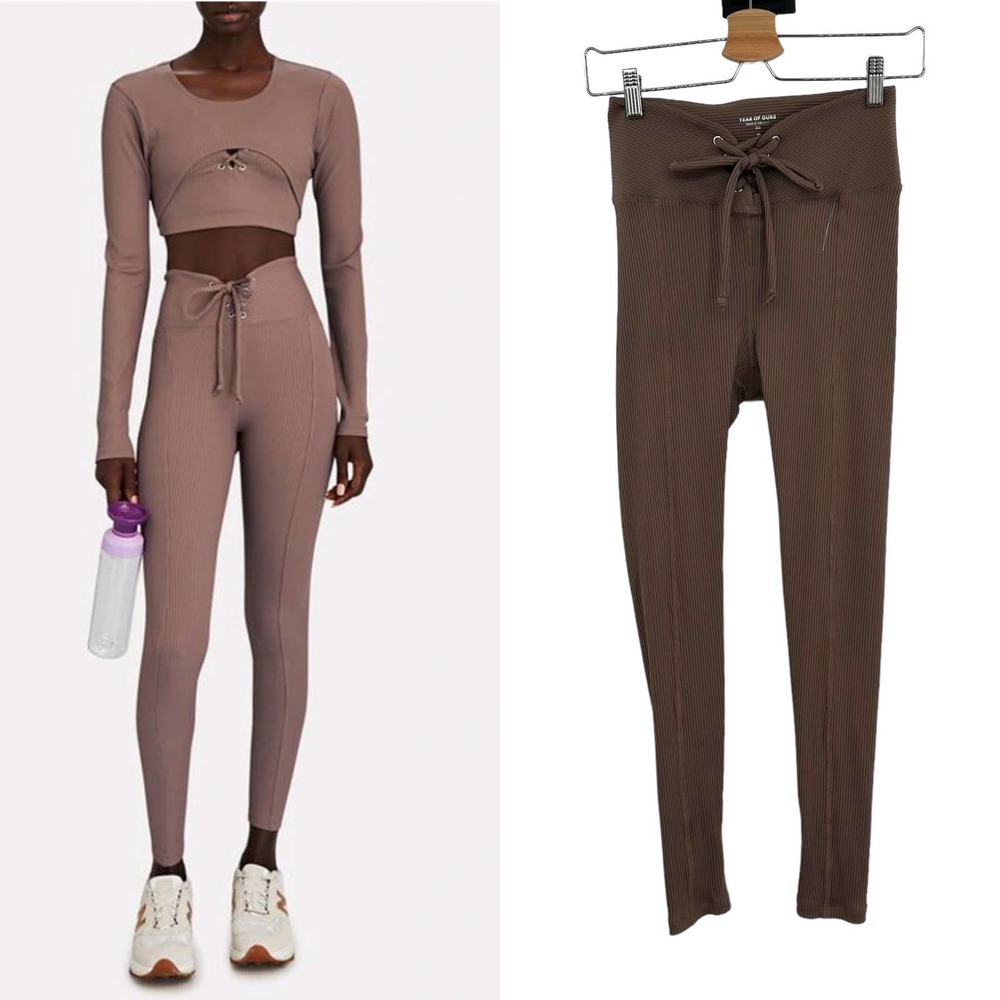 Year of Ours Ribbed Football Leggings In Coco Taupe Size Medium